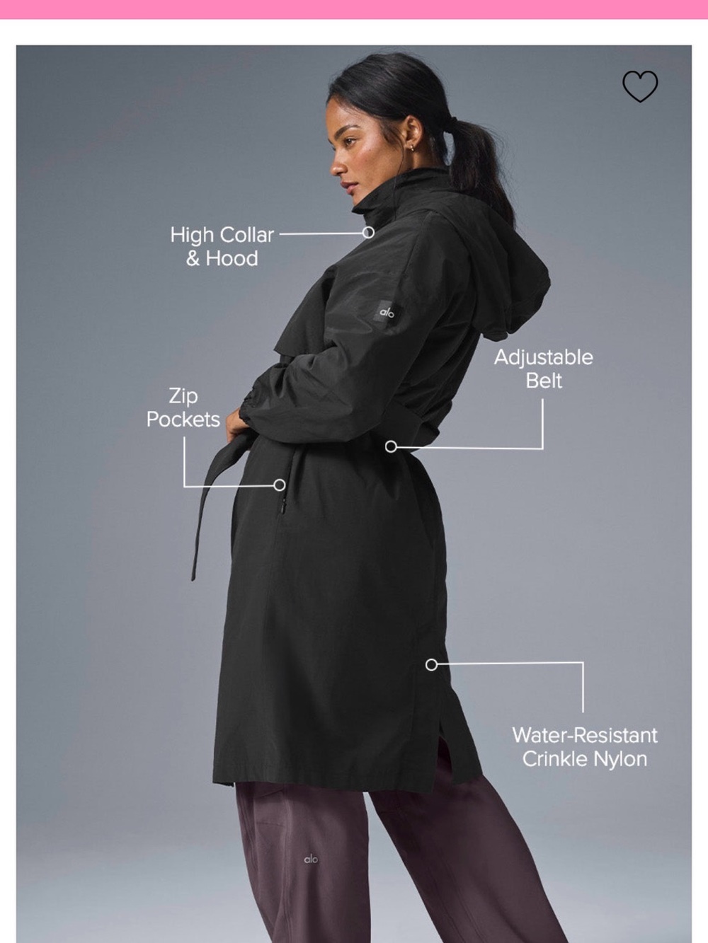 ALO Yoga Black Trench Coat with Waist Tie - Picture 2 of 2